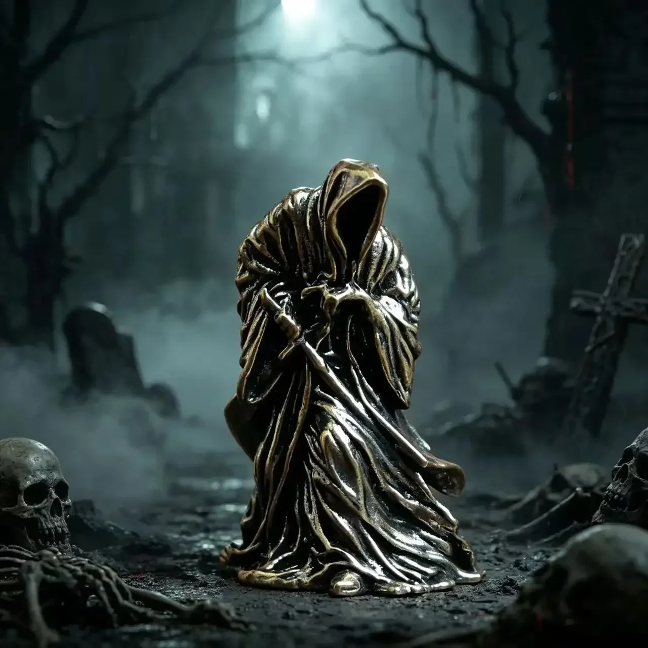 Creative Domineering Black Robe Reaper Solid Copper Ornament Retro Cloak Warrior Cloak Assassin Mini Desktop Craft Ornament