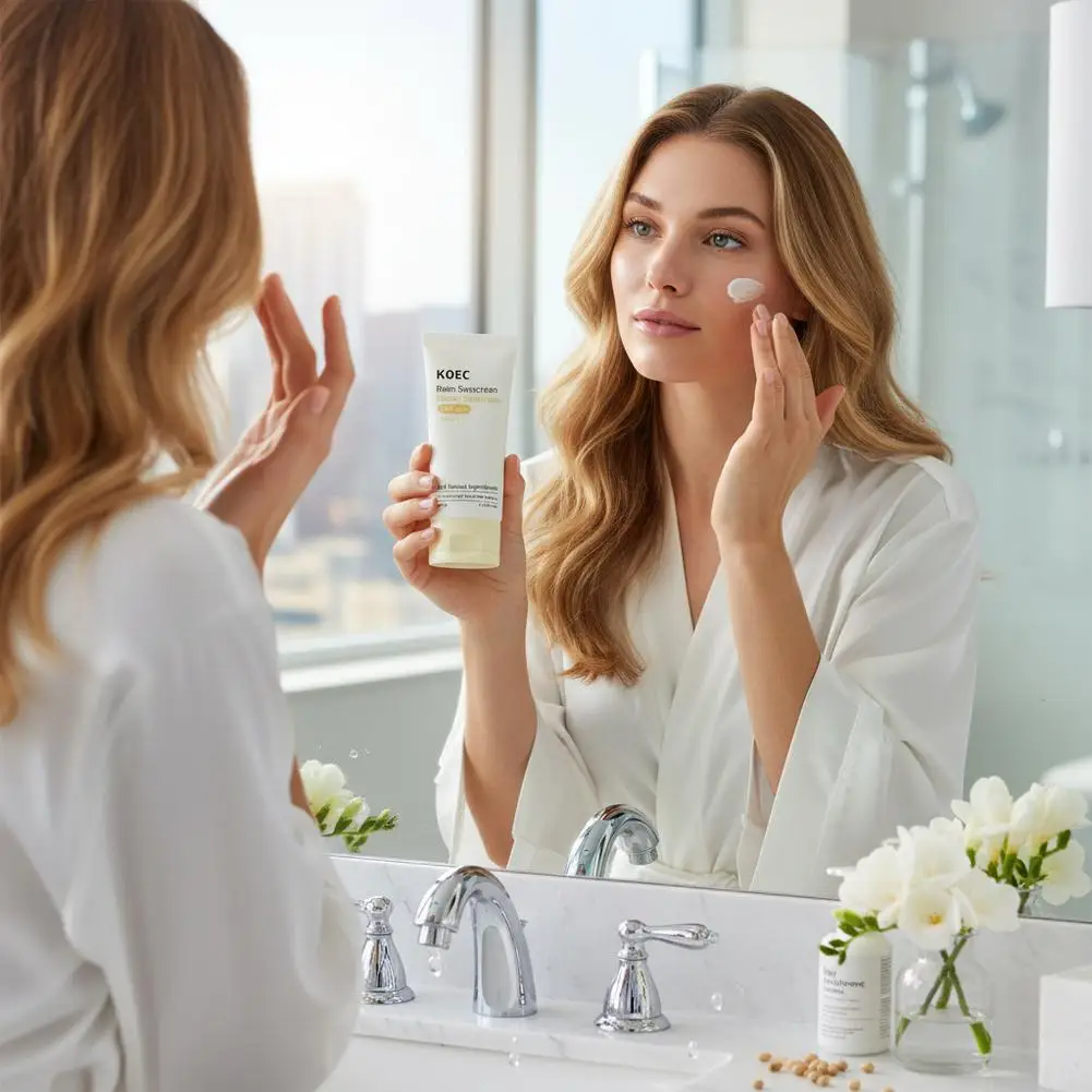 50ML Bean Sunscreen With Soy Extract Alcohol-Free Gentle SPF Skin On UVA/UVB 50 Airy Texture Protection Lightweight U5T4