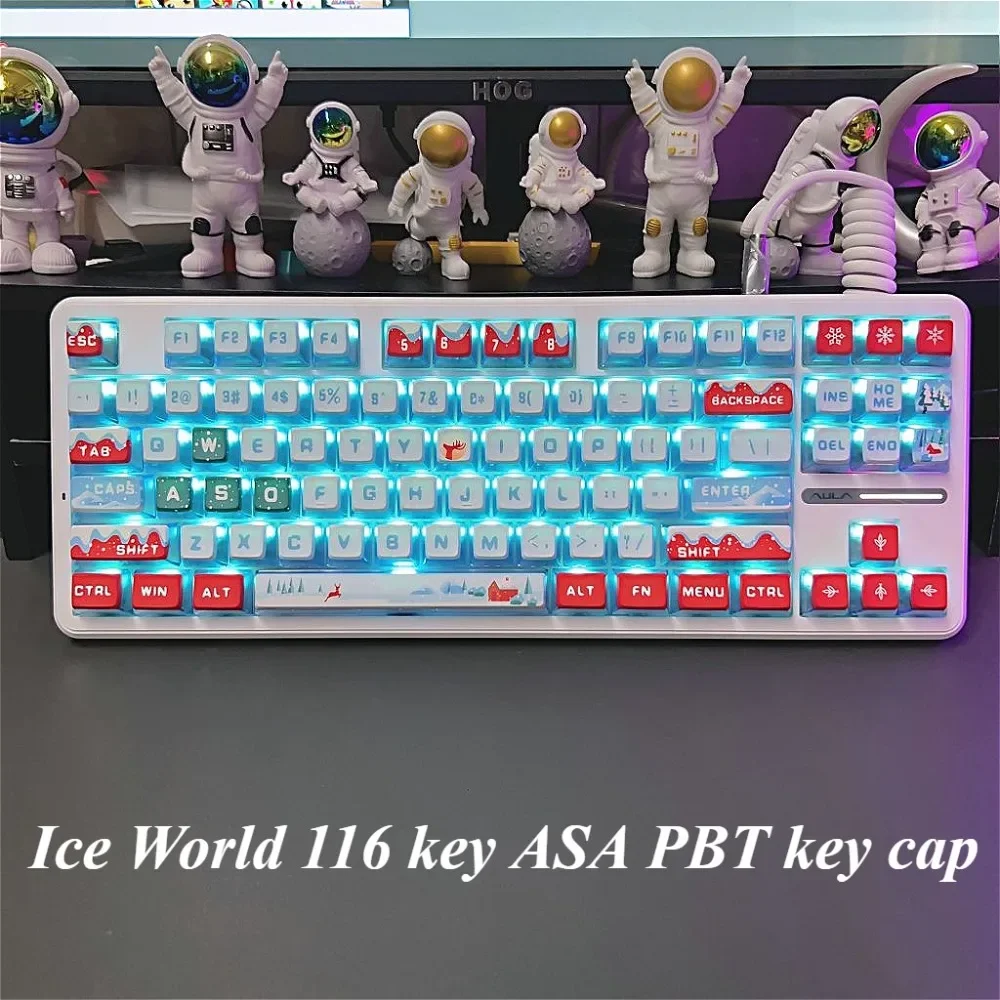 Ice and Snow World, Four Side Transparent Keycap 116 Keys ASA PBT Suitable for 61/64/87/104/108 GMK67 Gaming Mechanical Keyboard