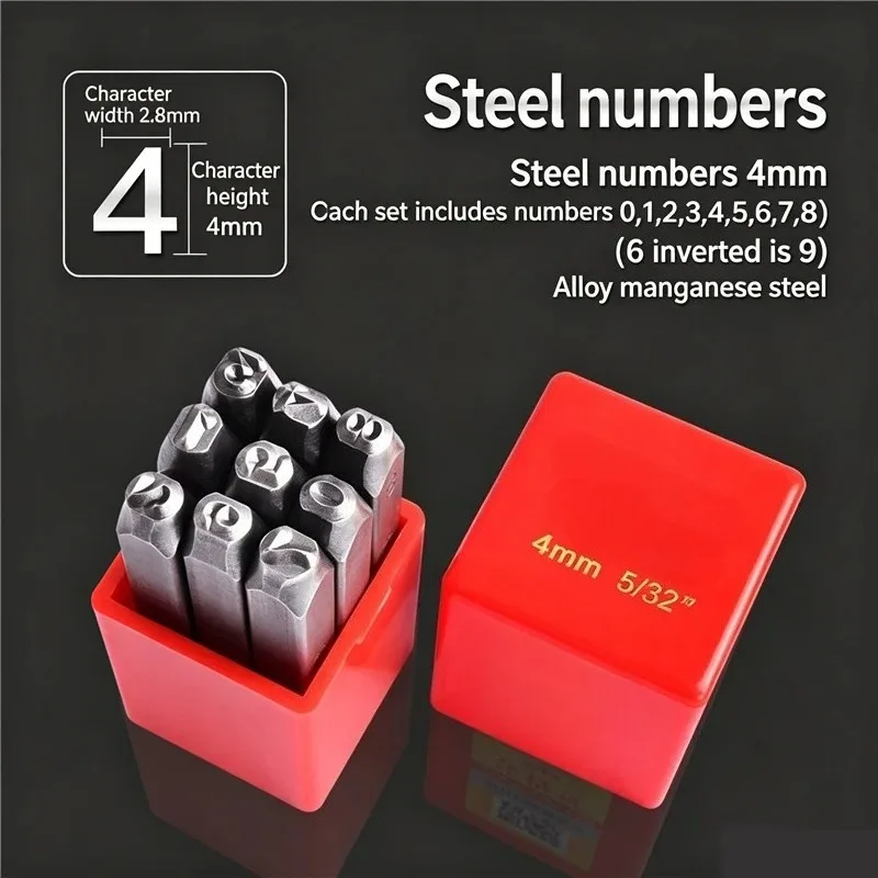 Numbers 3/4/5/6/8/10mm Stamping Stamp,Car Chassis Number Steel Seal, Puncher Steel Word Punch Stamp,One Set 9pcs/Box