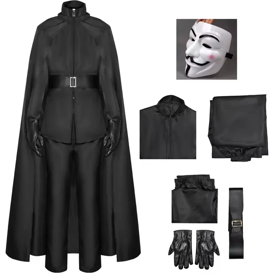 V wie Vendetta Schwarzer Killer-Anzug, Kostüm, Halloween, Weihnachten, Cosplay, Maskerade,