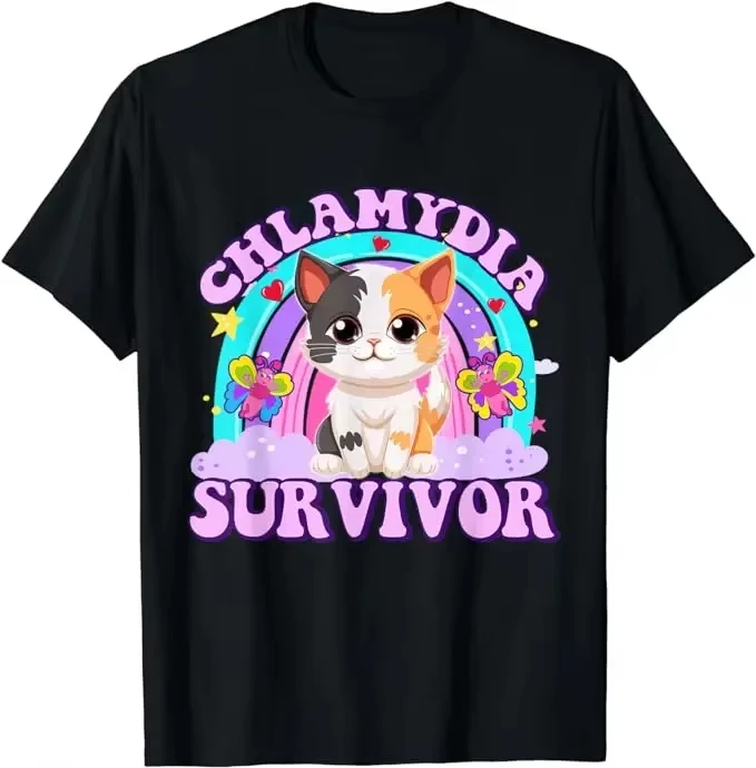 Chlamydia Survivor Cat Expression T-shirt for Womenadult Humorous T-shirt with Unique Cat Patterns, Cat Lovers' Clothing