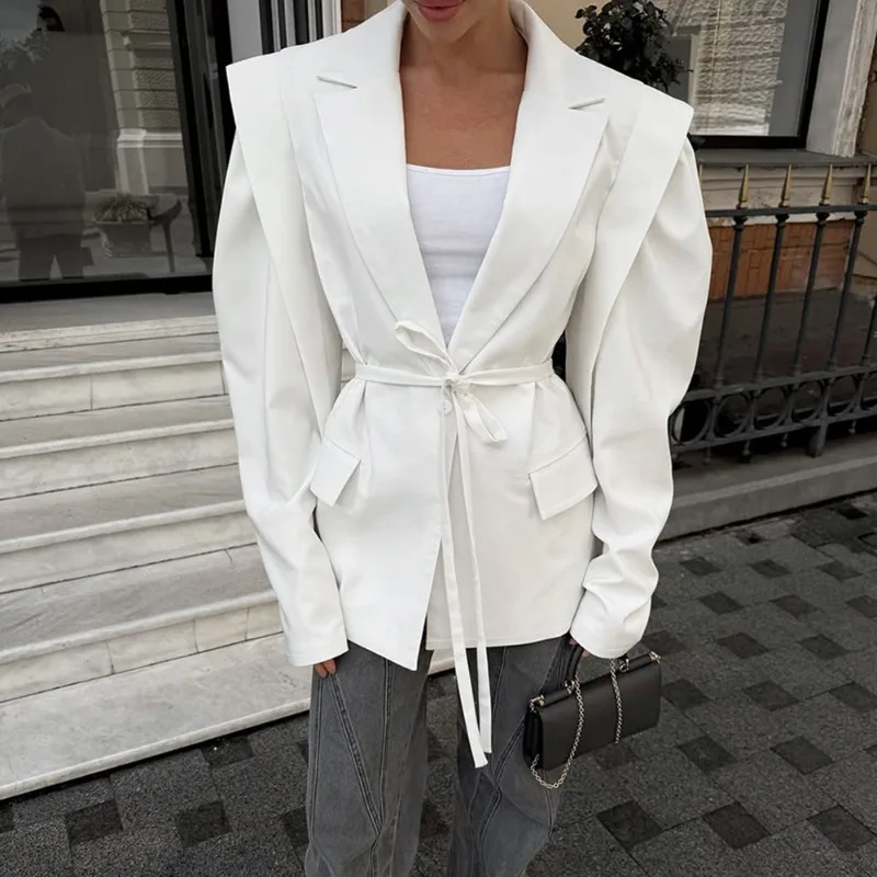 سترة نسائية عصرية ضيقة برباط علوي معاطف أنيقة فاخرة للحفلات ملابس خارجية غير رسمية للمكتب