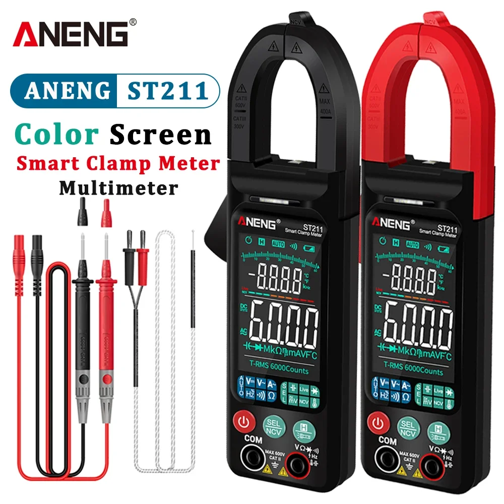 

ANENG ST211 Digital Clamp Meter Multimeter 6000 Counts AC DC Voltage Current Tester Car Amp Hz NCV Ohm Big Color Screen Test