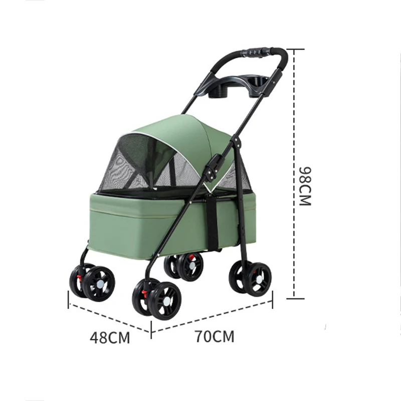 Pet Stroller 4 Wheels Posh Folding Waterproof Portable Travel Cat Dog Stroller Car With Cup Holder