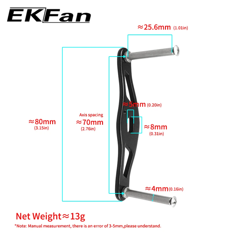 EKFan 80MM Aluminum Alloy Baitcasting Fishing Reel Handle Fit A/S/D 7*4/8*5mm Hole No Knob Lure Reel DIY Parts