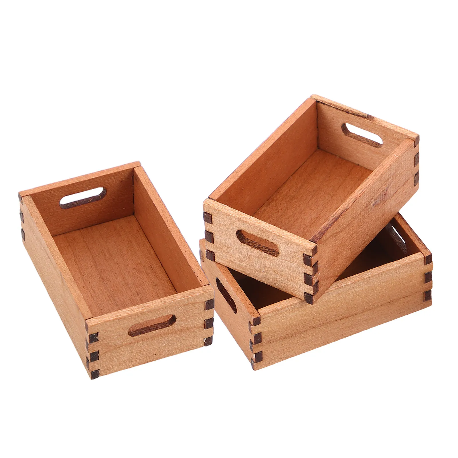 

3Pcs 1:12 Scale Wooden Crate Baskets Miniature Storage Containers for Dollhouse Kitchen Furniture Decor Mini House Miniatures