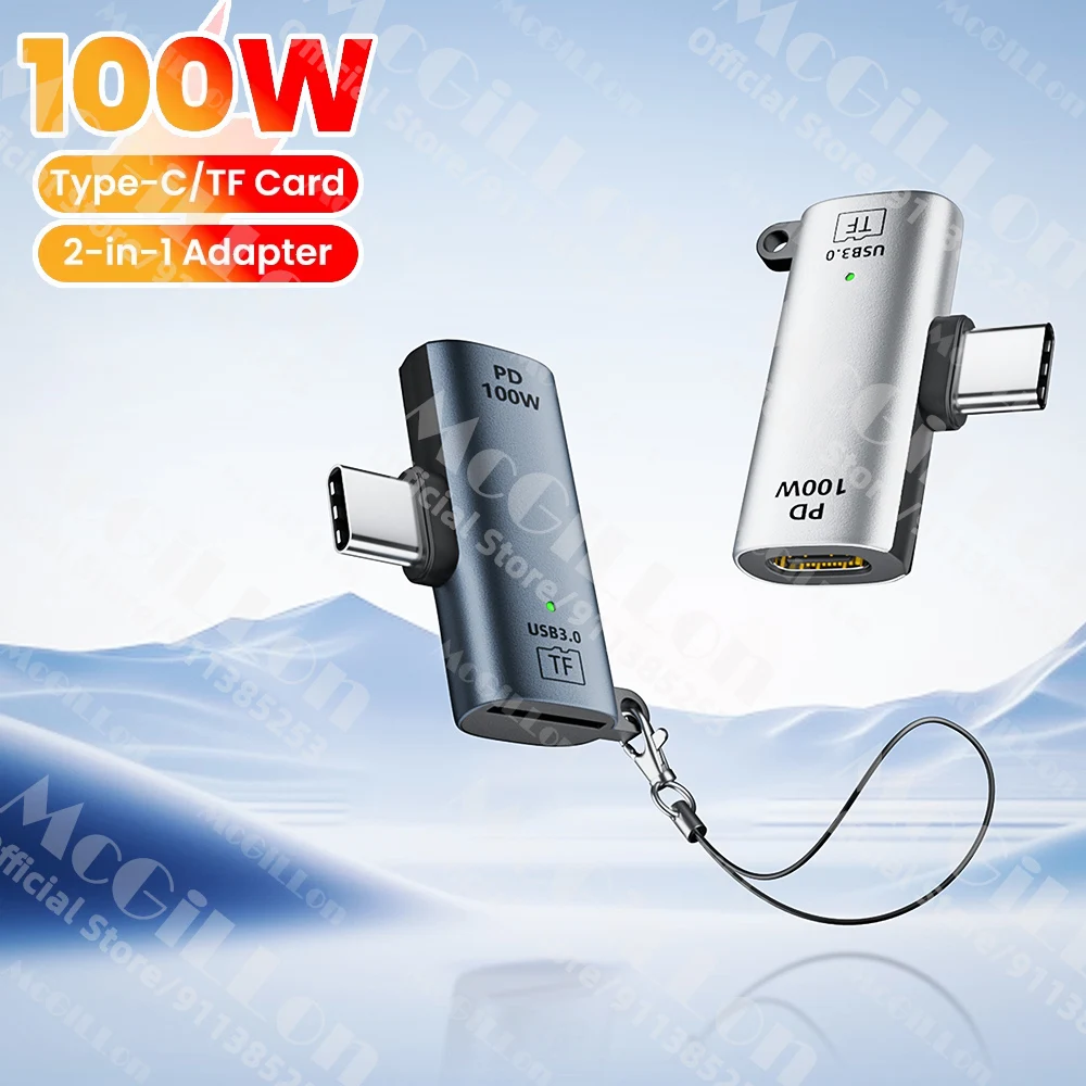 2 in 1 OTG Adapter PD100W USB C Charger Type C Male to TF3.0 Memory Card Reader U Disk Reading for Phone Tablet Laptop Computer