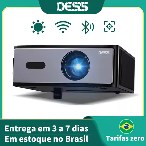 Projetor DESS Full HD 1080P Vídeo 4K Dual WiFi6 Autofoco Correção Keystone Espelhamento Android Projetor 3D Home Theater Cinema