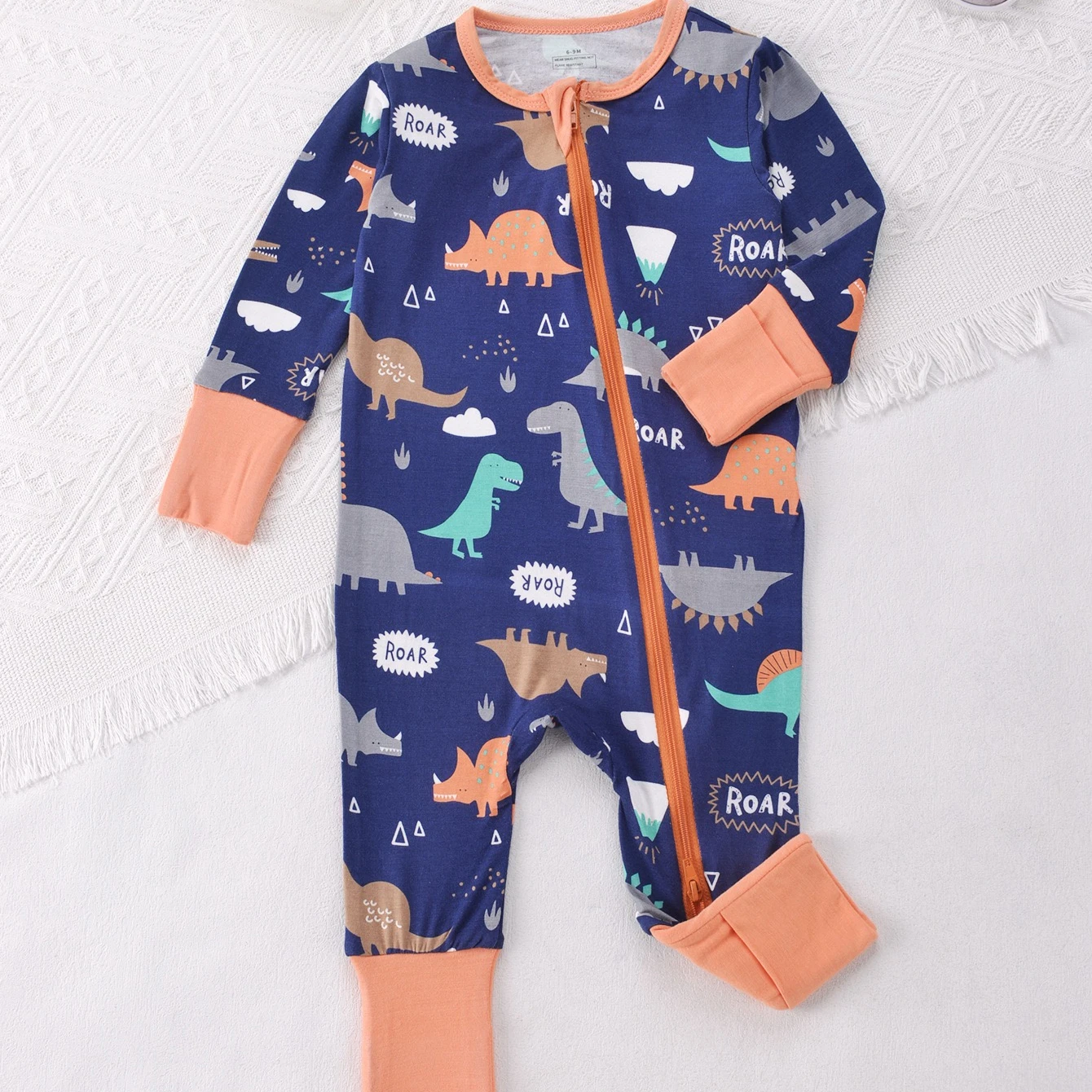 Bamboo Fiber Newborn Baby Pajamas Cute Cartoon Dinosaur Print Onesie Long Sleeve Footie Rompers Soft & Cozy Toddler Pjs