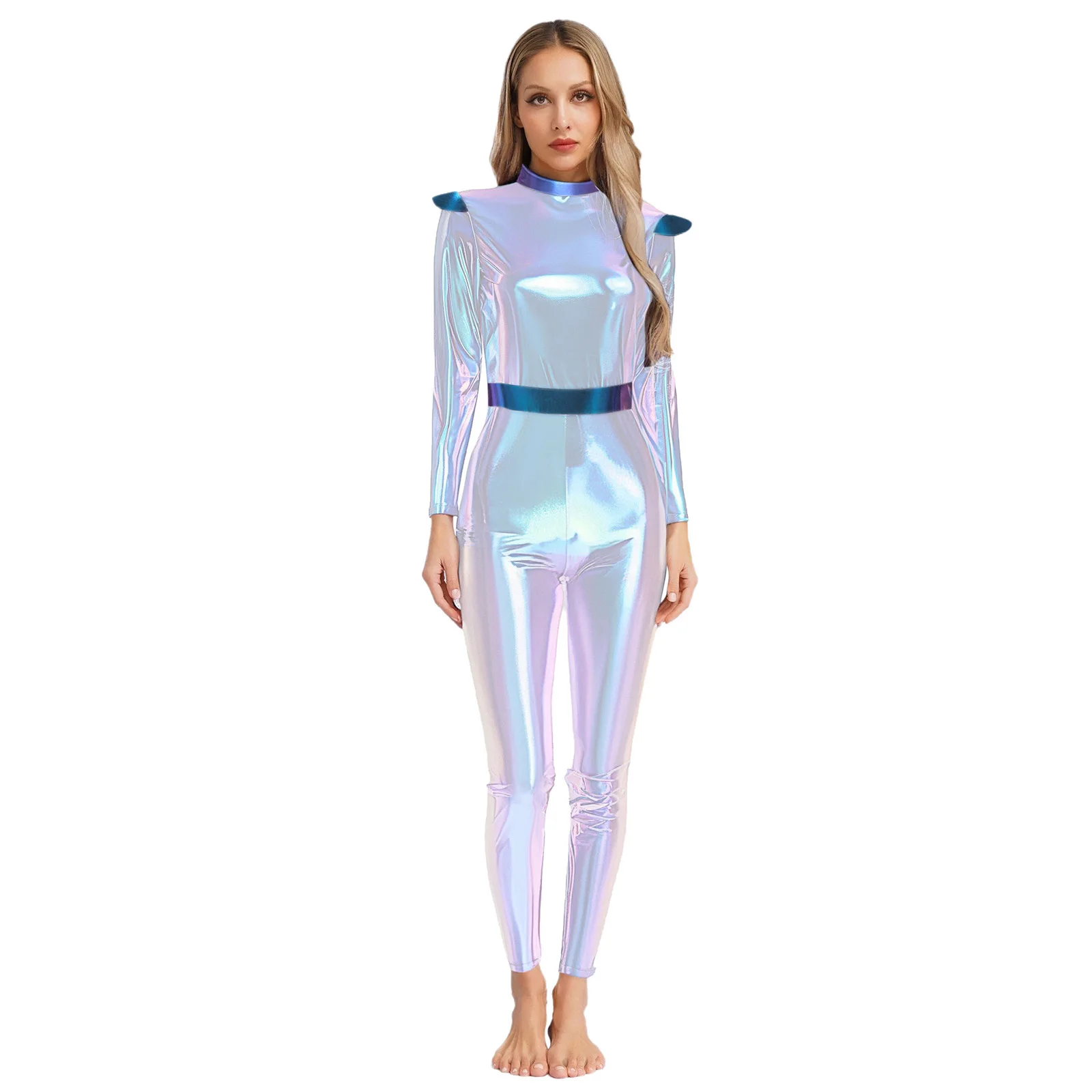 Women Halloween Alien Costume Long Sleeves Jumpsuit Astronaut Outer Space Cutie Costume Robot Dress Up Stage Performance Costume