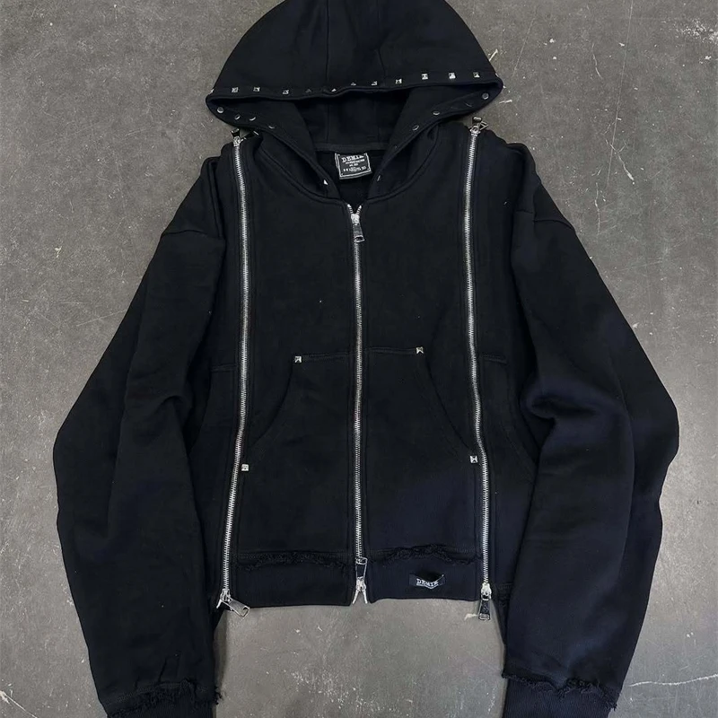 Amerykańska bluza unisex z zamkiem błyskawicznym, w stylu high street, casualowa odzież uliczna dla mężczyzn i kobiet, idealny prezent na co dzień na jesień.