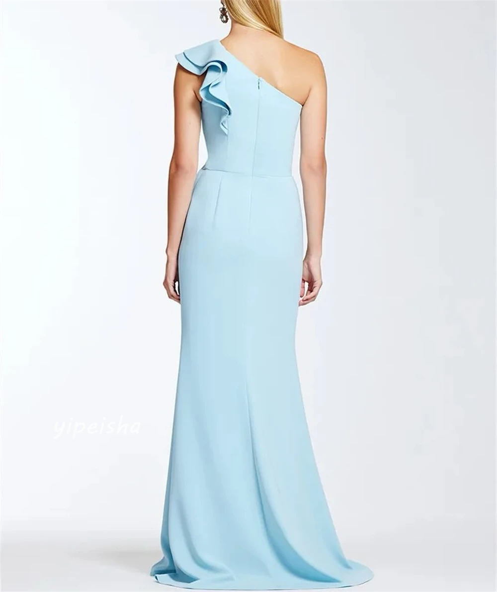 Customized Jersey Ruched Graduation A-line One-shoulder Bespoke Occasion Gown Long Dresses