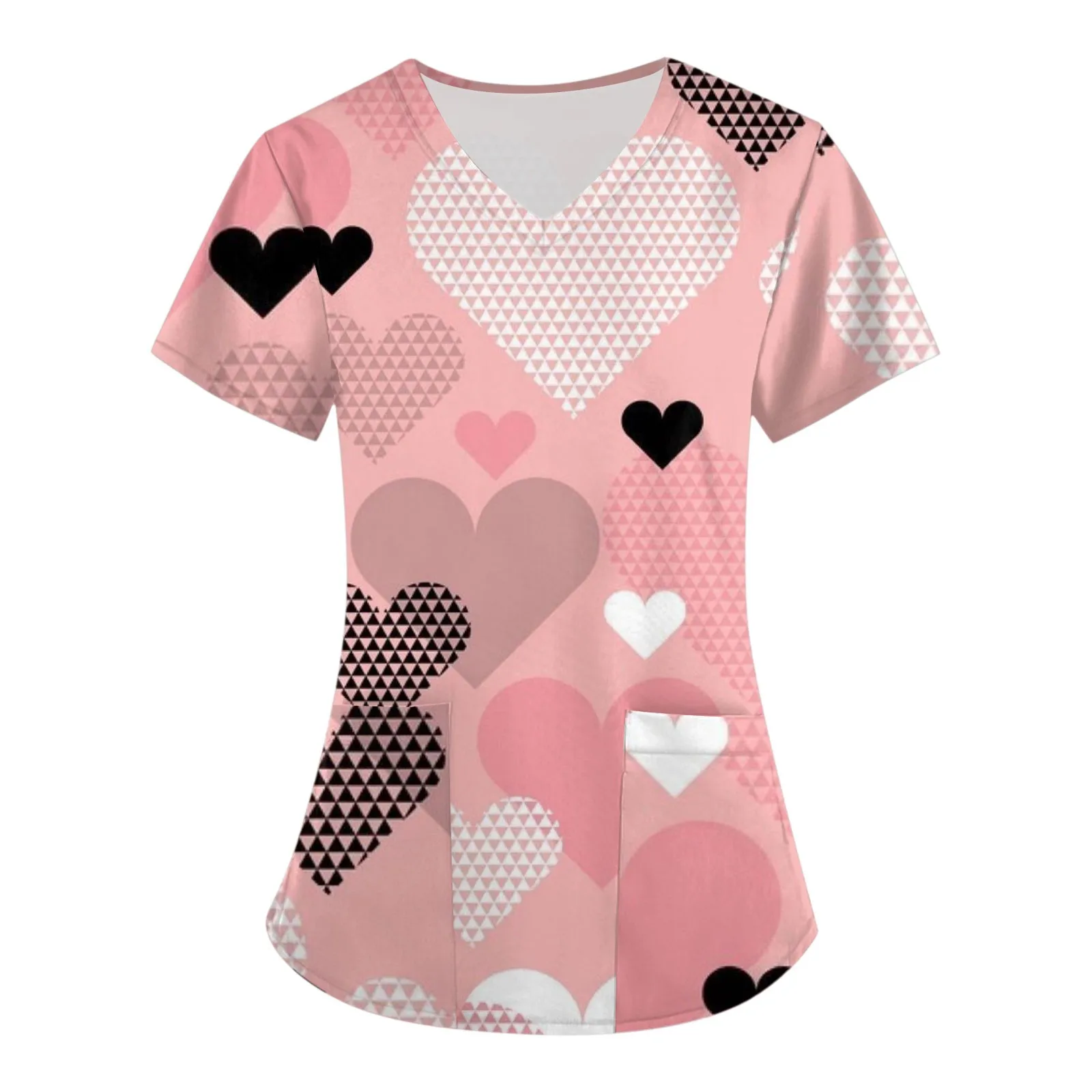 Valentinstag Krankens ch wester Uniform Tops Damen Schmetterling Cartoon Print Kurzarm Tasche Overalls Uniformen medizinische Pflege Bluse