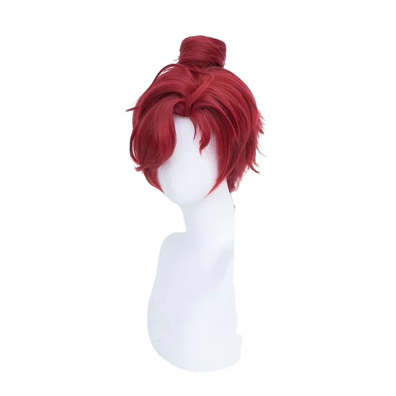 Juego Ashes of The Kingdom Sun Quan Cos peluca 30CM pelo sintético rojo oscuro resistente al calor pelucas de Cosplay para fiesta de Halloween + gorro de peluca