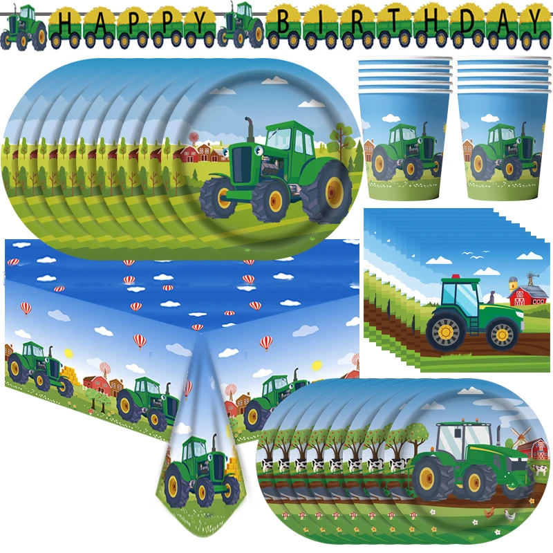 

New Tractor Birthday Decorations Balloons Farmer Cars Disposable Party Tableware Party Favors Tablecloth Plates Cups Baby Shower