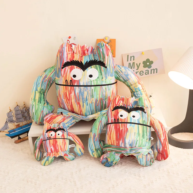 Coussin en peluche monstre coloré pour enfants, poupées créatives, jouets super doux, chaise de bureau, décoration d\'intérieur, cadeaux