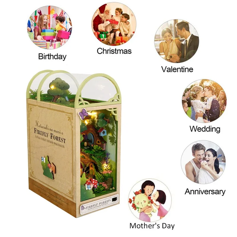 A19Q-3D livro de madeira suporte quebra-cabeça diy casa em miniatura kit livro modelo kit construção com luzes diy casa kits para adultos