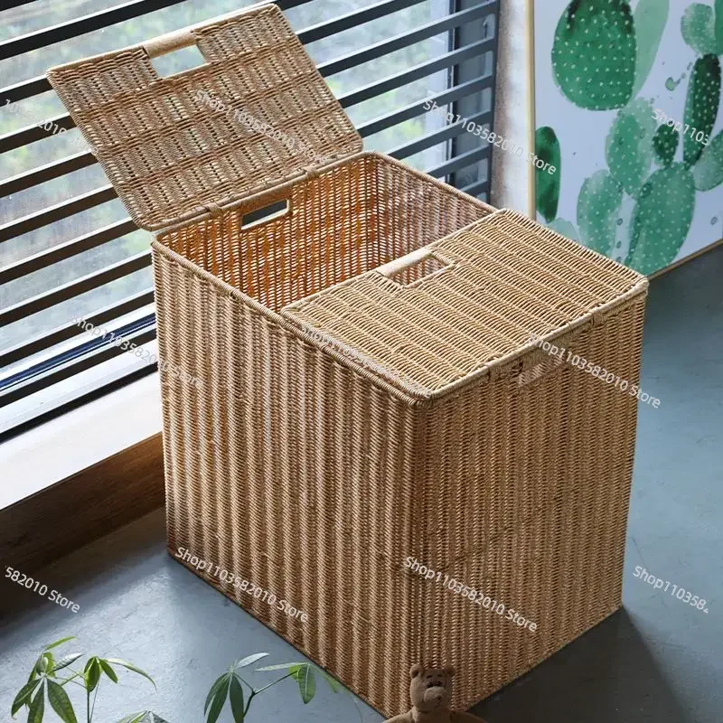 Leisure Style Large Storage Basket, Woven Rattan Dirty Clothes Hamper, Bedroom Organization Box