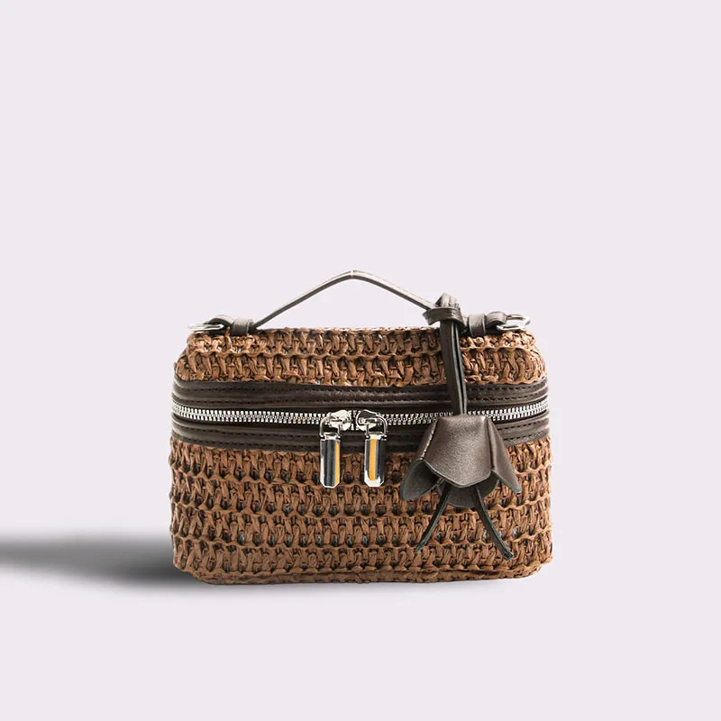 

Fashion Straw Box Women Handbags Designer Straw Woven Small Tote Shoulder Crossbody Bags Casual Vintage Summer Beach Bag