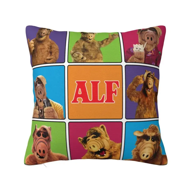 Modern Alien Life Form ALF Meme Collage Cushion Cover Soft Sci Fi TV Show Throw Pillow Case Bedroom Decoration