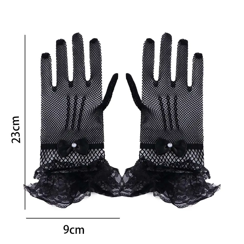 Elegant Breathable Anti-UV Crystal Fishnet Bow Wedding Gloves Sun Protection Mittens Lace Women Driving Gloves