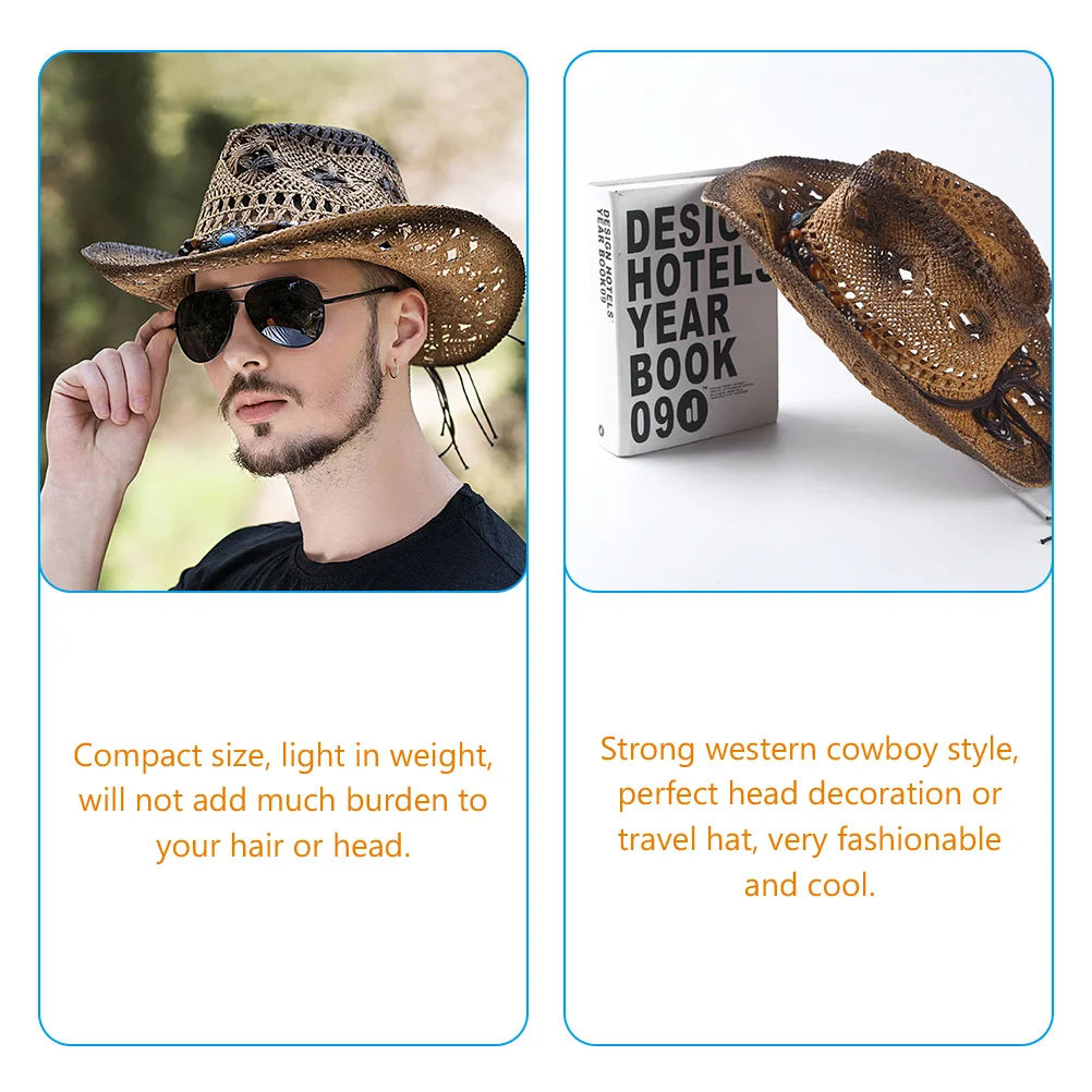 

1pc Western Straw Hat Sunshade Beach Party Cosplay Stage Decoration Hat for Men Women Big American Style