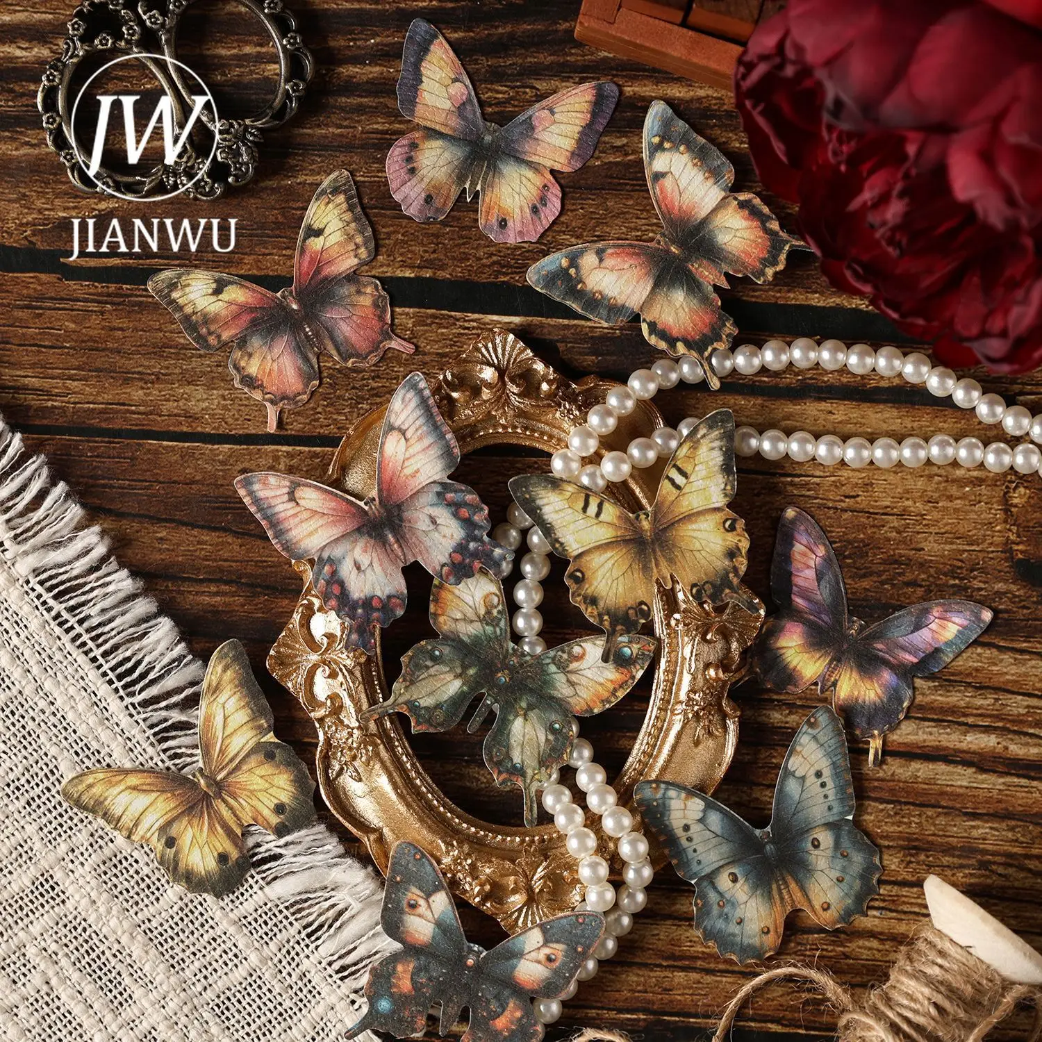 JIANWU Bright and Picturesque Series Vintage Flower Butterfly Bow Landscape Material Collage Sticker Creative Journal Stationery view 4