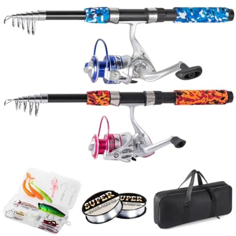 

Fishing Rod, 6.9ft 2Pcs Telescopic Fishing Pole Set, Spinning Rod and Reel Combo with Carrier Bag Freshwater Fishing Rod and Re
