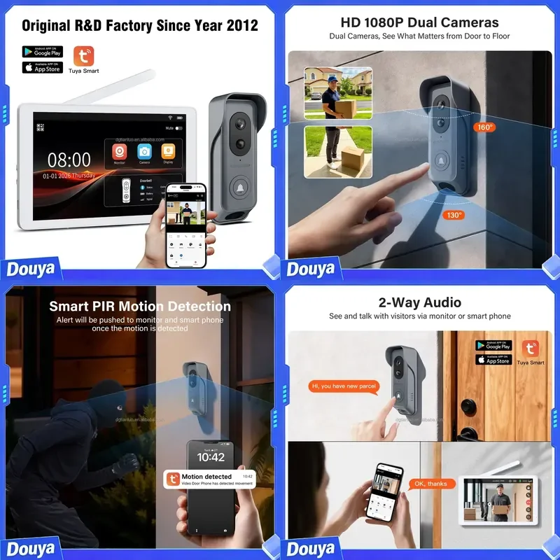 Acebell Smart Wireless Villa 8-inch HD Video Door Phones Anti-vandal App Control Battery Powered Water