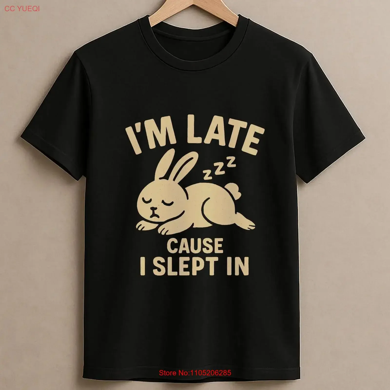 Camiseta con texto en inglés "I'm Late 'Cause I Slept In Bunny", linda chica perezosa, Humor, estética, acogedora, Kawaii, Animal divertido, vintage lavado