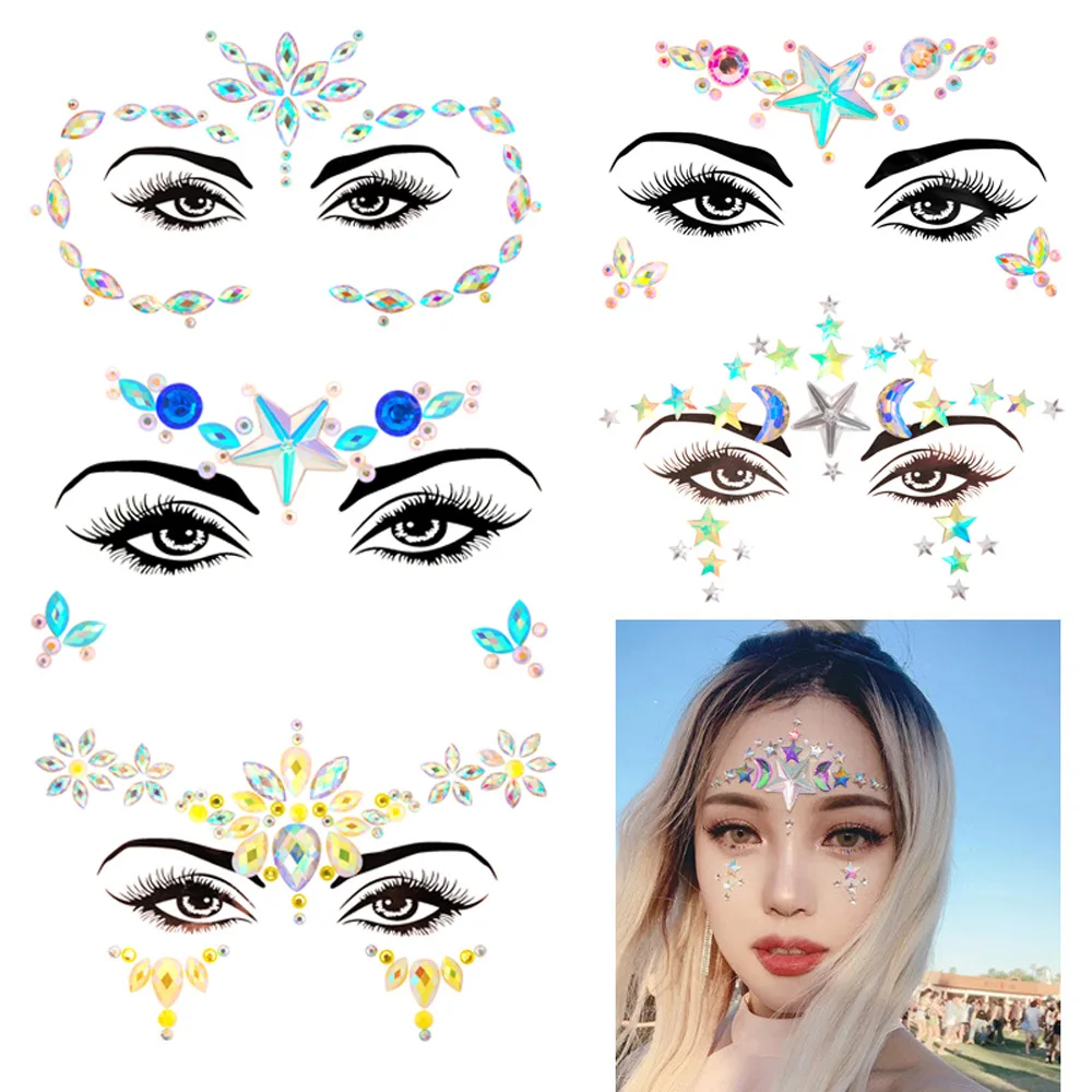 

Temporary tattoo stickers face jewelry glitter tattoo beveled rhinestone stickers crystal face stickers holiday face jewelry acc