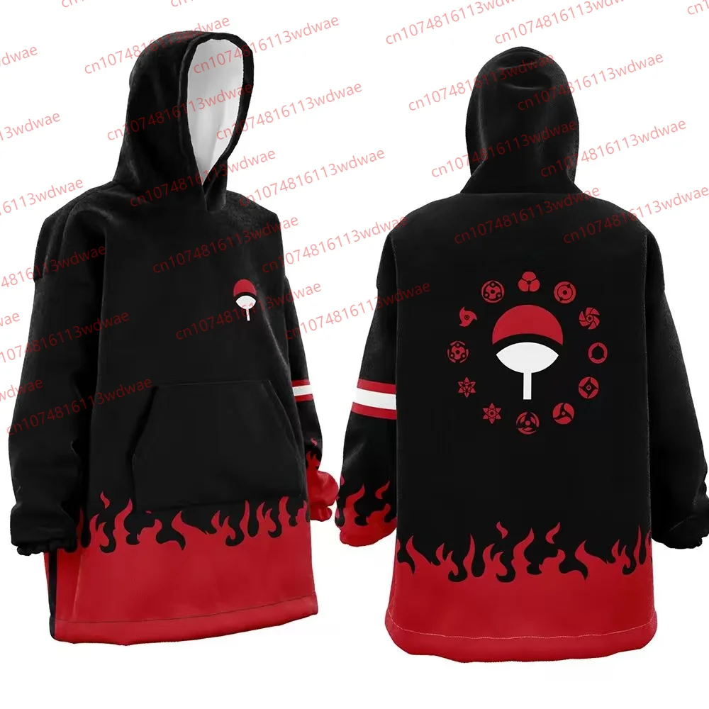 

Naruto Uchiha Clan Sharingan Hoodie Men Winter Thick Anime Sweatshirt Couple Pullover Flame Print Loose Cosplay Coat Kid Hoodie