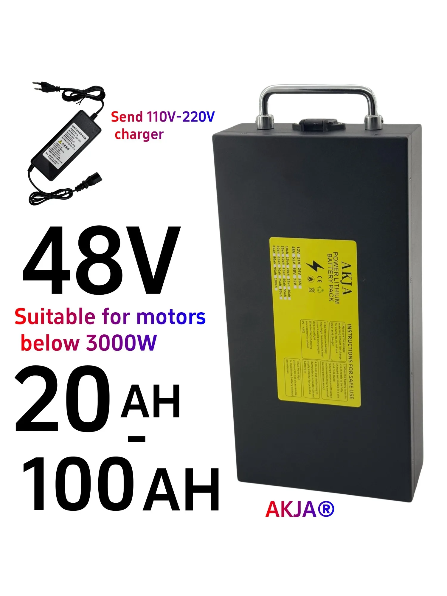 Transport rapide aérien, 48V100AH, batterie au lithium 18650, batterie au Lithium, adaptée aux moteurs inférieurs à 3000W