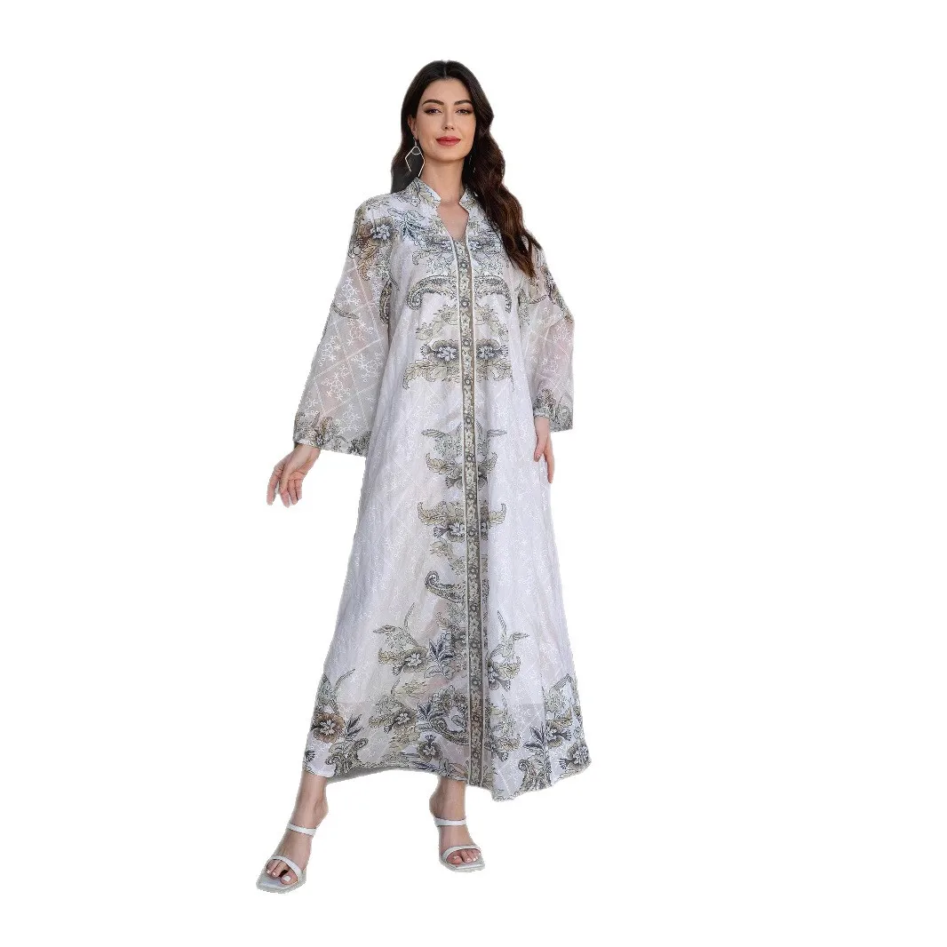 

Middle East Muslim Stand-up Collar Women's Robe Printed with Diamonds New Foreign Trade Dress Abayas