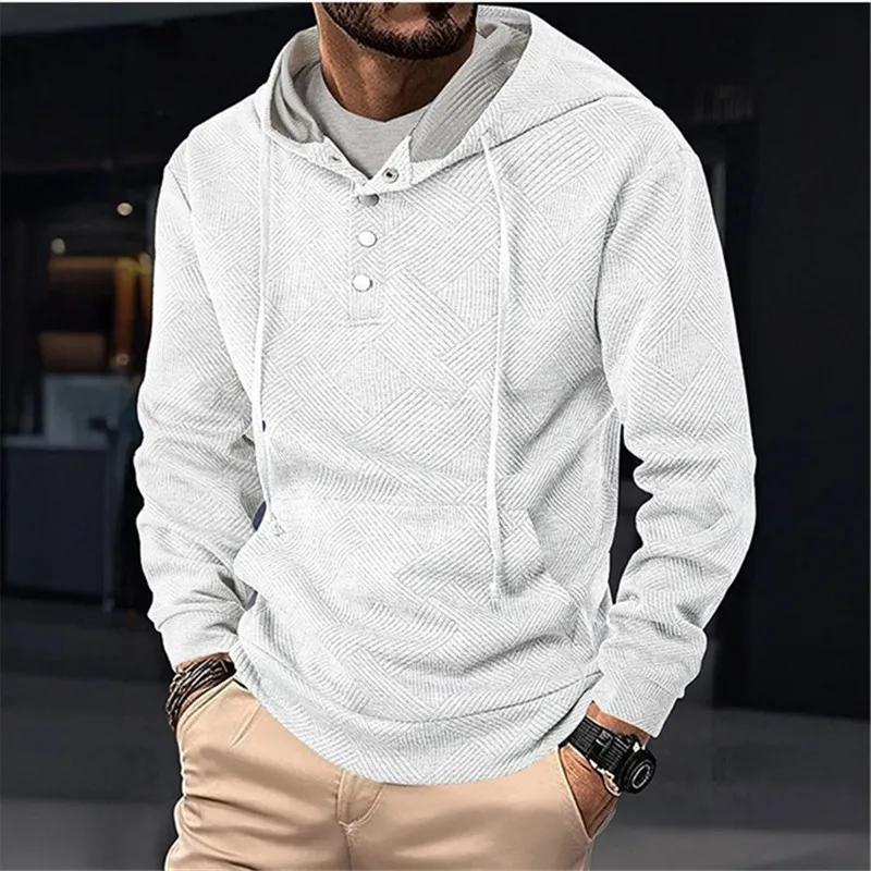 Autumn Winter Hooded Hoodies Men Fashion Drawstring Loose Casual Pull On Sweatshirts Male Streetwear Knitted Long Sleeve Hoodie