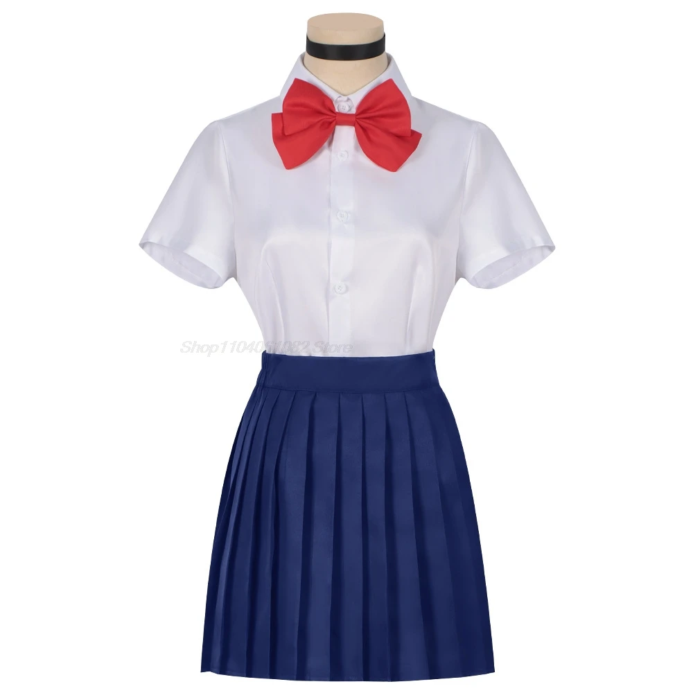 Momo Ayase Cosplay Costume Wig Anime Dandadan School JK Uniform Earrings Pink Sweater Skirt Halloween Party Women