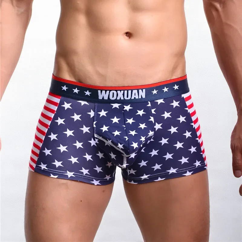 Sexy Underwear Men USA Flag Boxers Stripe Breathable Star Jockstrap Bermudas Masculina De Marca Shorts Trunks