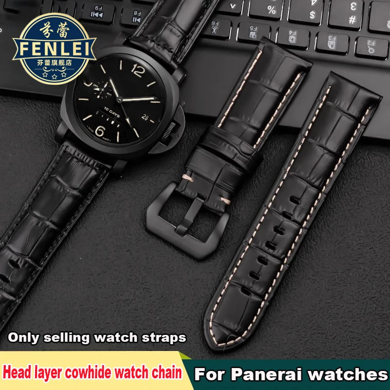 blue For Panerai PAM111 441 22mm 24mm 26mm High Quality Cowhide Leather Watch Strap Men Bracelet Crocodile patterned Watchband