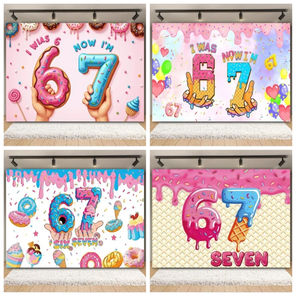 Ice Cream 6 7th Birthday Decorations Photography Backdrop I WAS 6 NOW I'M 7 Baby Shower Cake Smash Party Photo Background Banner