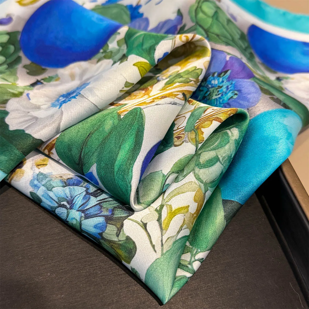 Quadratischer Seidenschal mit Zitronenmuster für Damen, weicher Hijab für alle Jahreszeiten, Dekoration für den Hals, Kopftuch, Foulard, Bandana, Halstücher – Detail 7