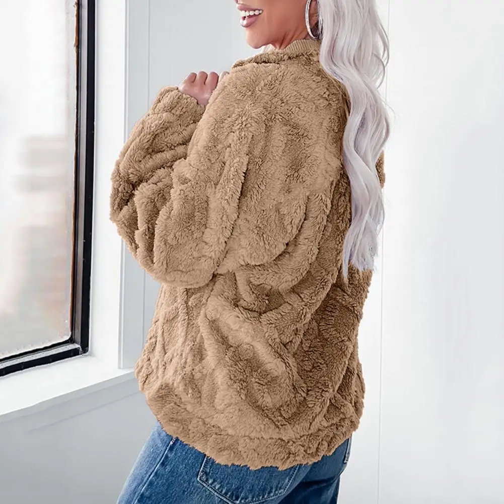 

Новинка 2023 года, осенний стиль, свободная повседневная однотонная женская толстовка на молнии с высоким воротником и длинными рукавами, уличная одежда, женский плюшевый топ