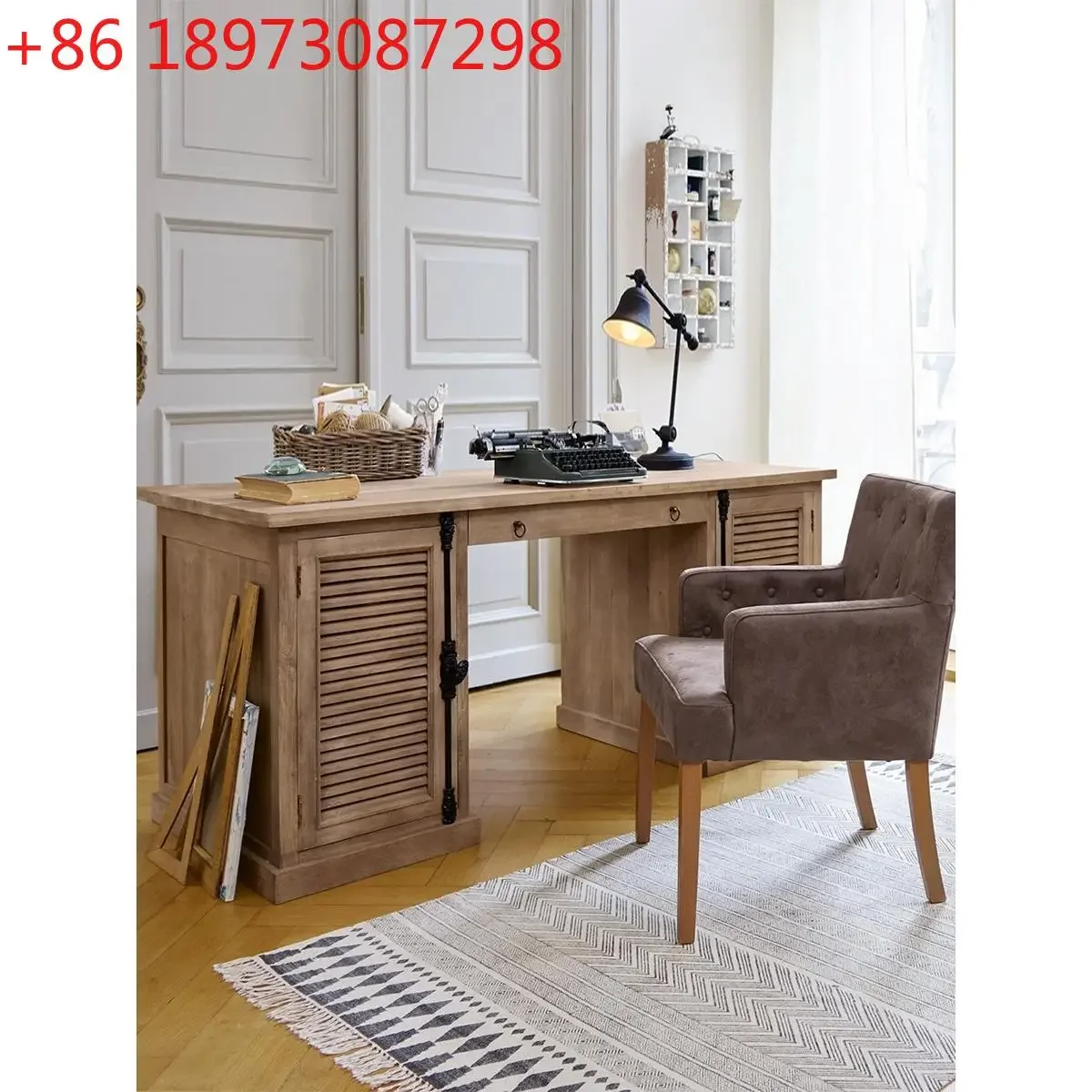 American rural log desk bookcase integrated computer desk student learning office small apartment
