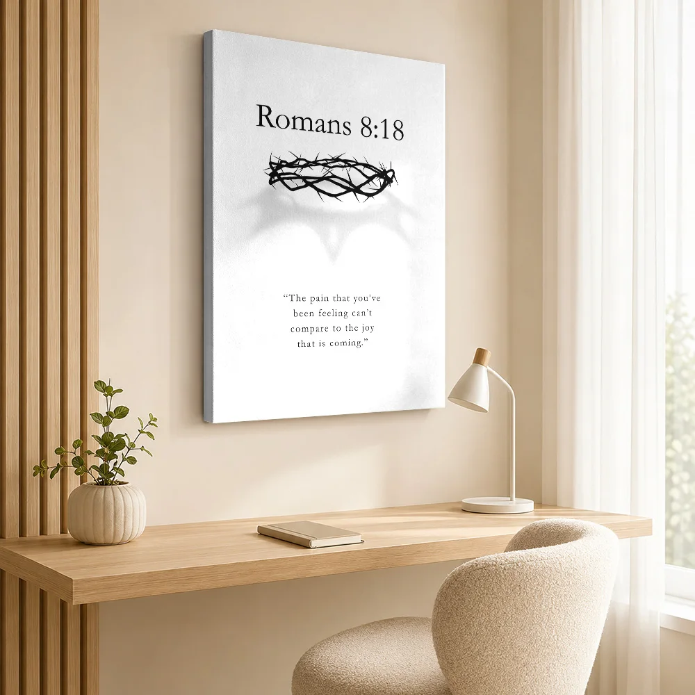 Romans 8 18 Bible Verse Wood Framed Canvas Print Personalized Photo Minimalist Religious Typography Wall Art For Home Office