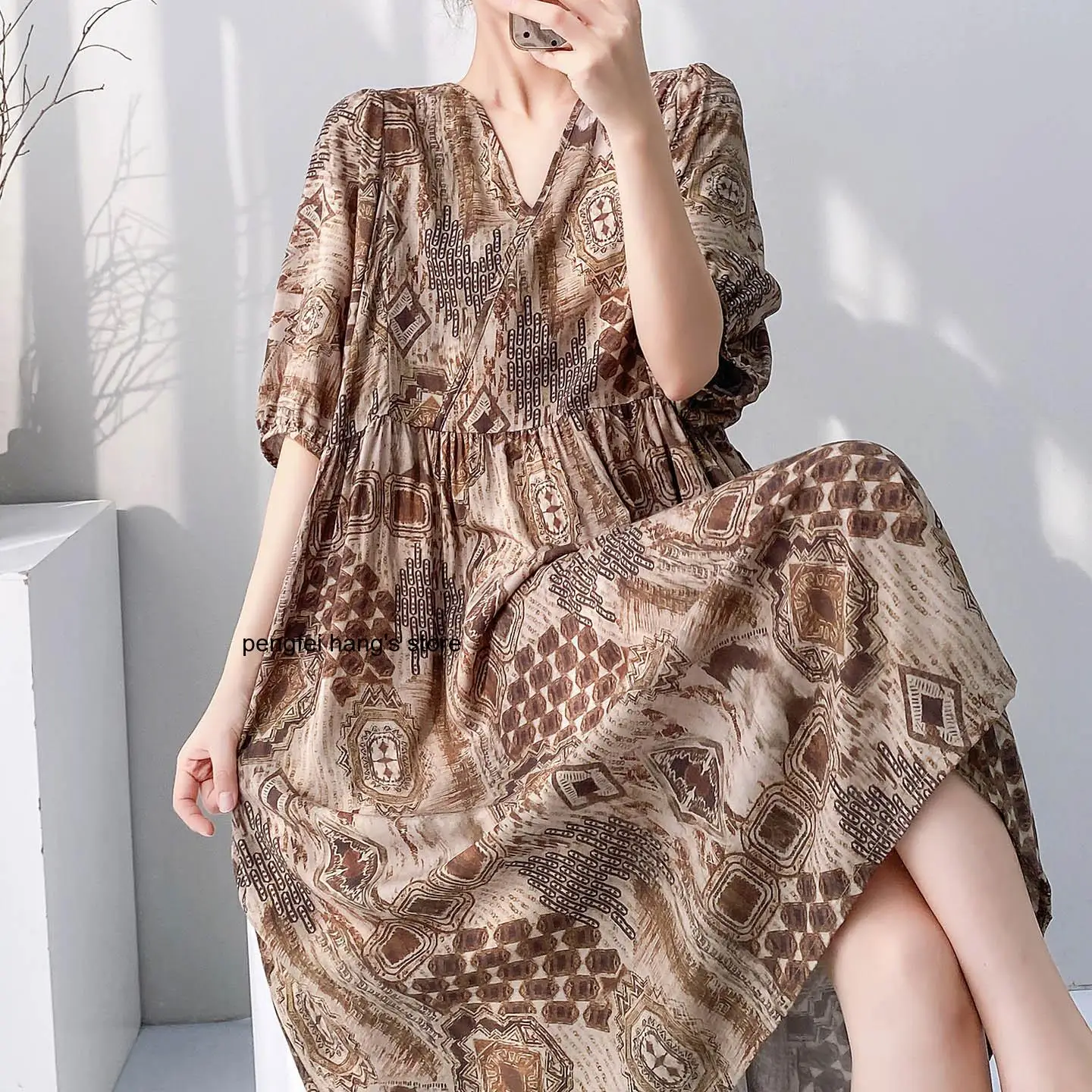 2026 New Women Summer V Neck Sleep Dress Short Sleeve Casual Home Loungewear Nightgown for Ladies Daily Home Wear 3