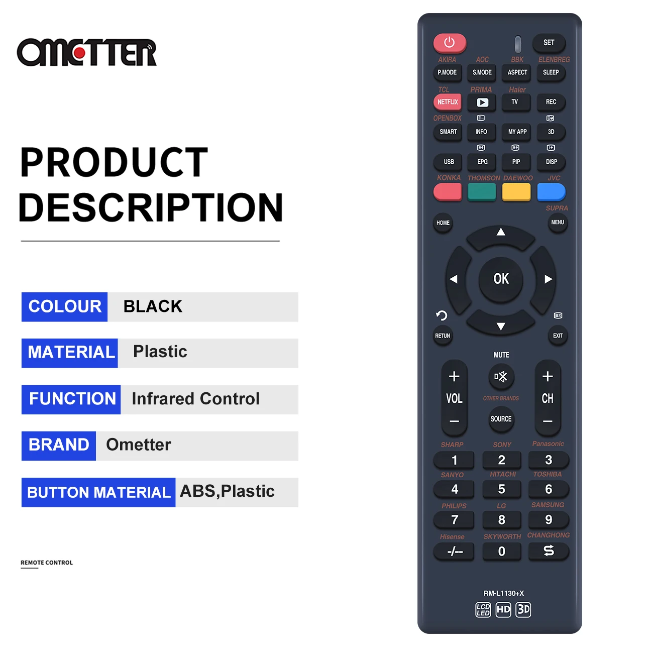 New RM-L1130+X Universal LCD Smart TV Remote Control For DAEWOO AKIRA AOC BBK ELENBREG PRIMA OPENBOX THOMSON JVC SUPRA