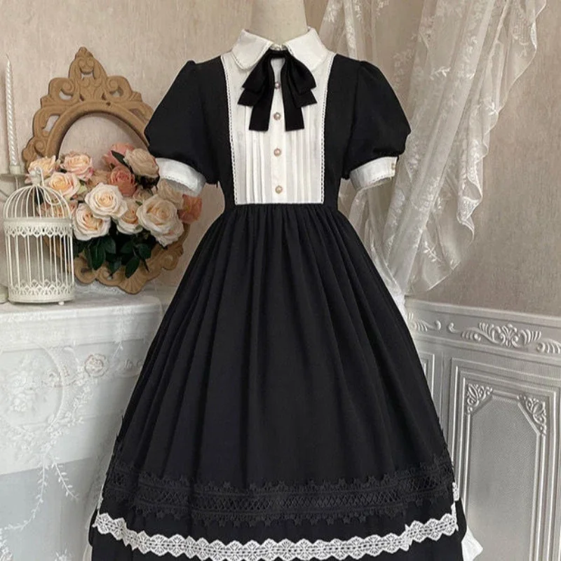 

NONSAR Japanese Lolita Maid Costume Detachable Apron Doll Collar Girly Bubble Short Sleeve Dress Ruffles Maid Outfit Cosplay