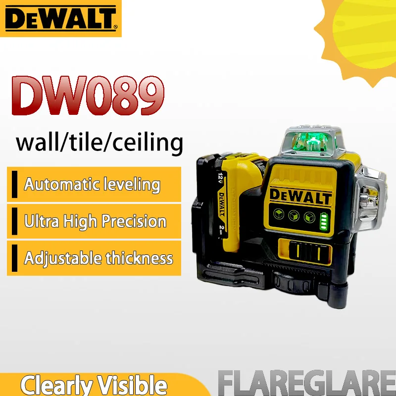 

2026 Dewalt DW089LG 12 Lines 3 Sides*360 Degree Vertical 12V Lithium Battery Laser Level Horizontal Green Meter Outdoor