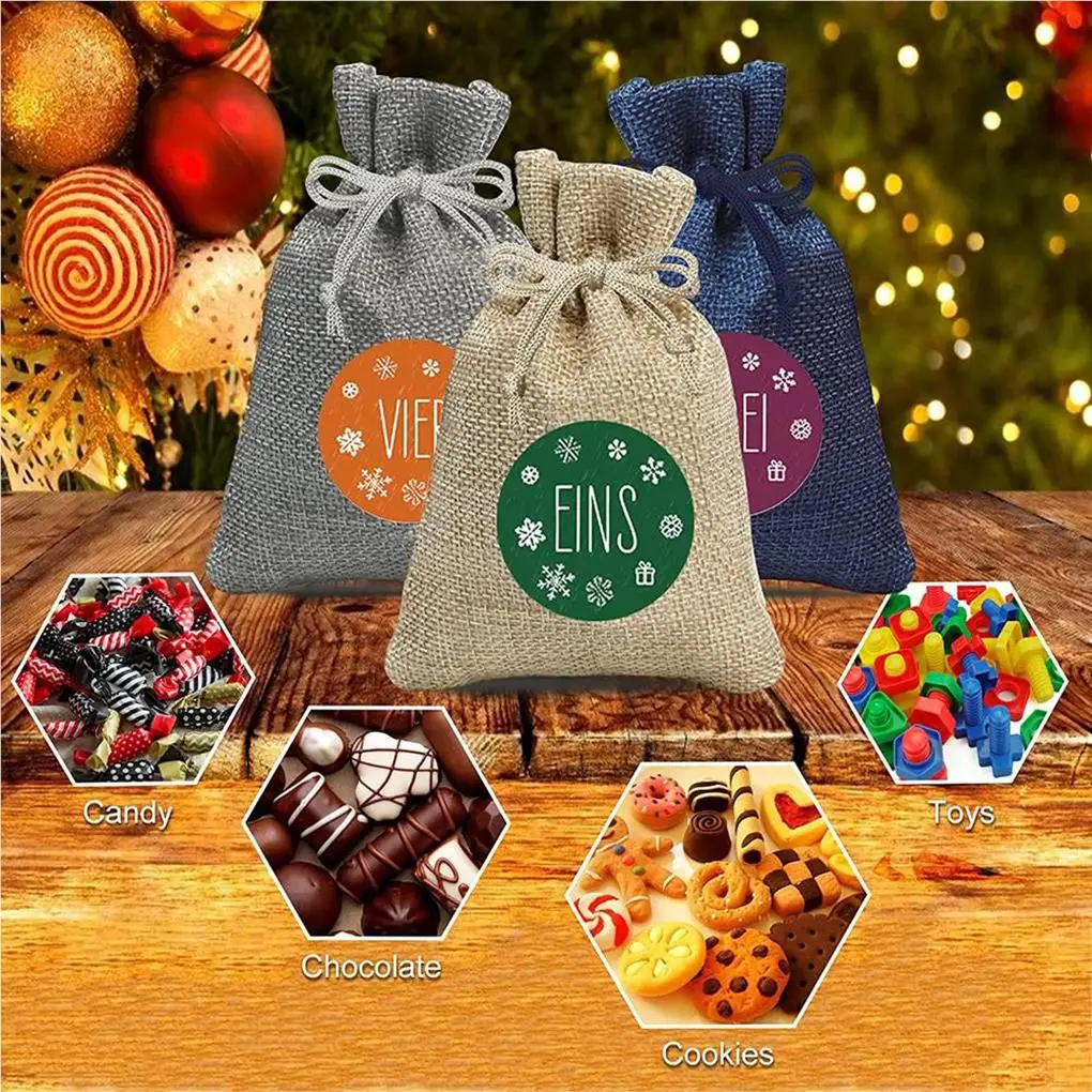 Borsa con coulisse in lino per natale artigianato squisito con sacchetti regalo a tema natalizio di grande capacità