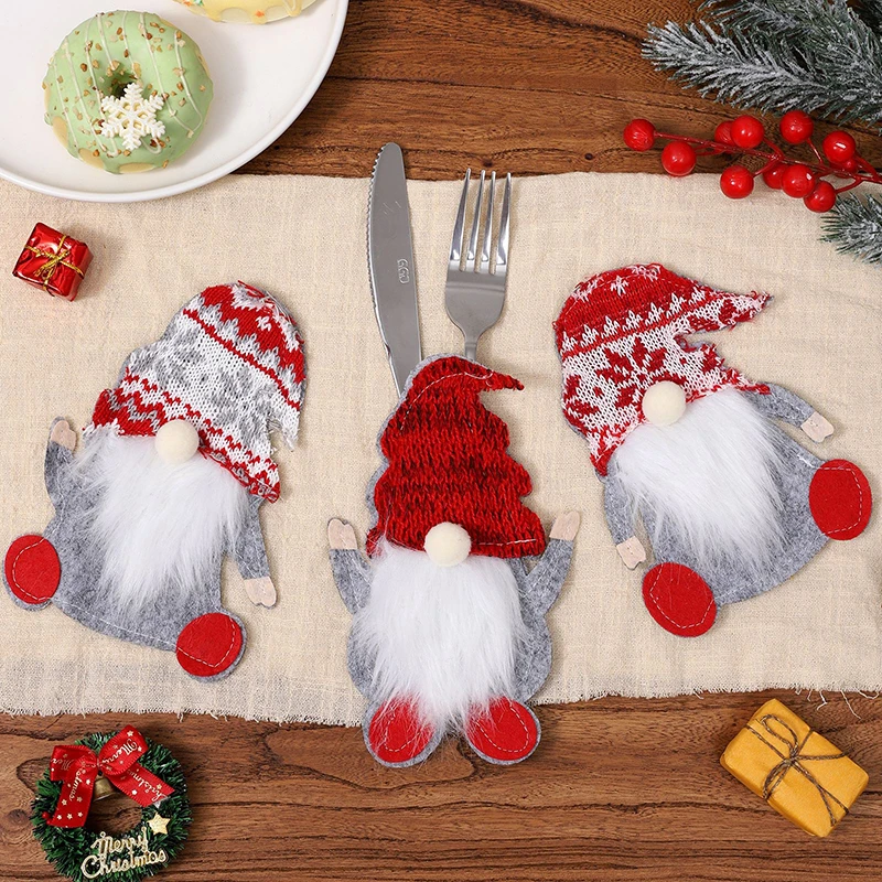 

1Pcs Christmas Cutlery Holder Knife Fork Pocket Bags Santa Claus Xmas Tableware Cover Home New Year Cookware Gift Decoration